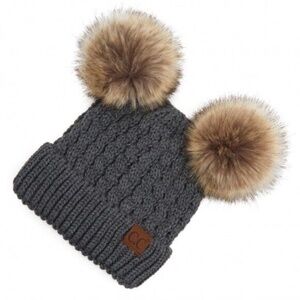 C.C Dark Melange Grey Double Pom Beanie